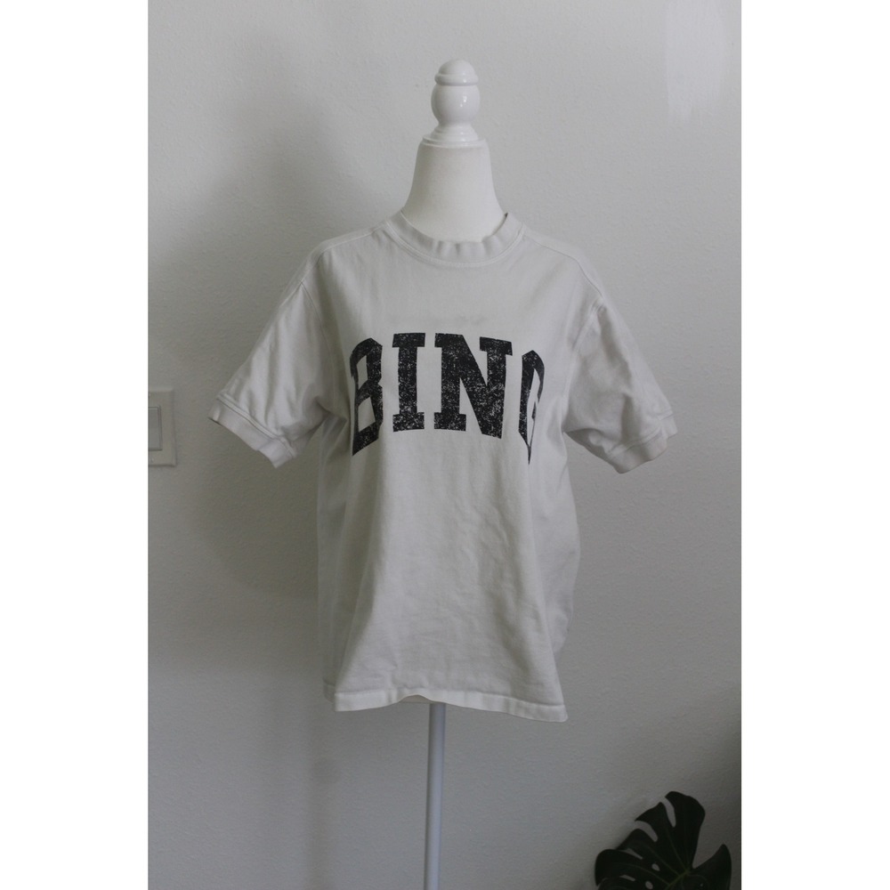 Anine Bing White Graphic Logo Bing Tee Short Sleeve Cotton T-Shirt Medium